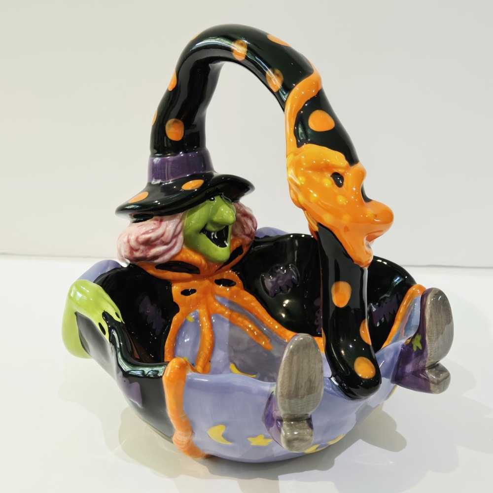 JC Penney Home Halloween Witch Candy Cauldron Bowl Treat  Ceramic Vintage